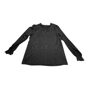 Status by Chenault Black Long Sleeve Ruffle Cuff Top Textured‎ Blouse